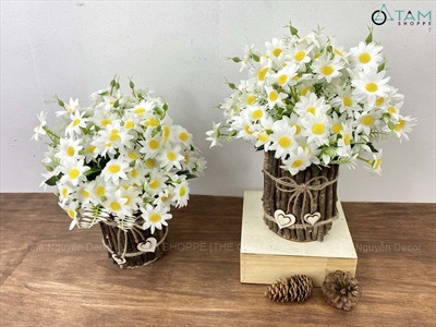 Chậu hoa cúc quấn nhánh cây Handmade [Loại 1] C25cm CHAUHOACS-07
